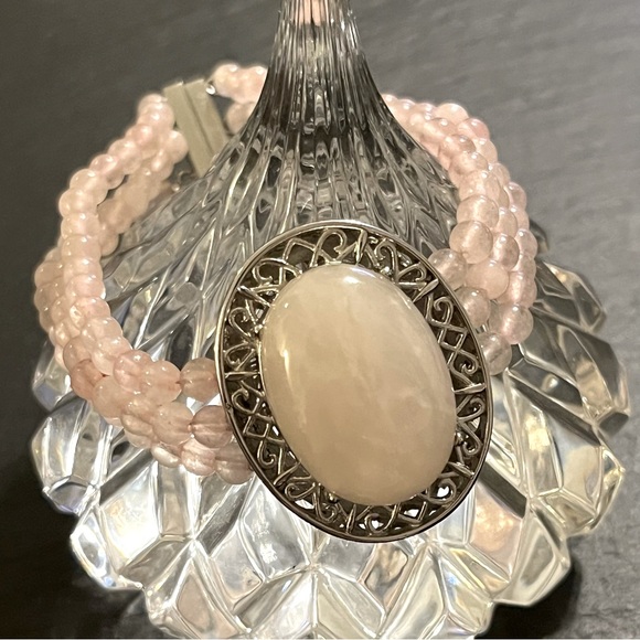 Pink Rose Quartz Beads and Stone Magnetic Stainless Steel Clasp 7.5” Bracelet - Picture 2 of 16